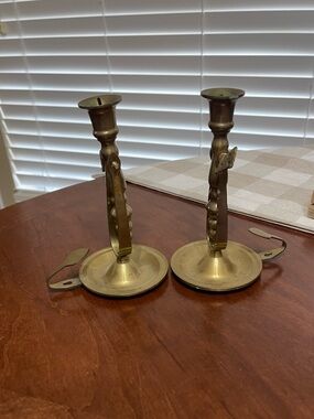 2 antique brass boat ship finger candle lamps anti tip wall hanger candlestick
